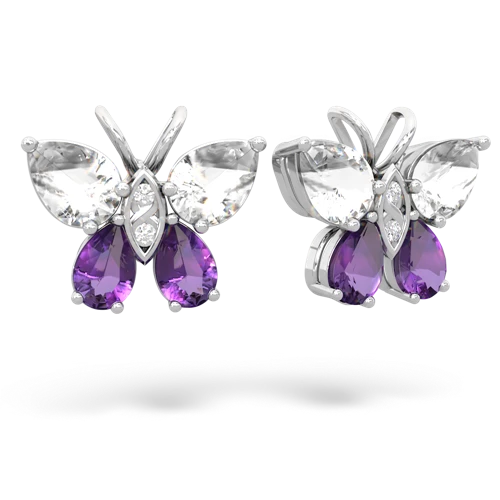 white topaz-amethyst butterfly earrings