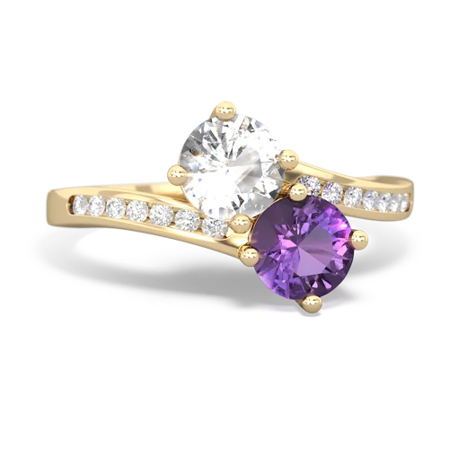 white topaz-amethyst two stone channel ring