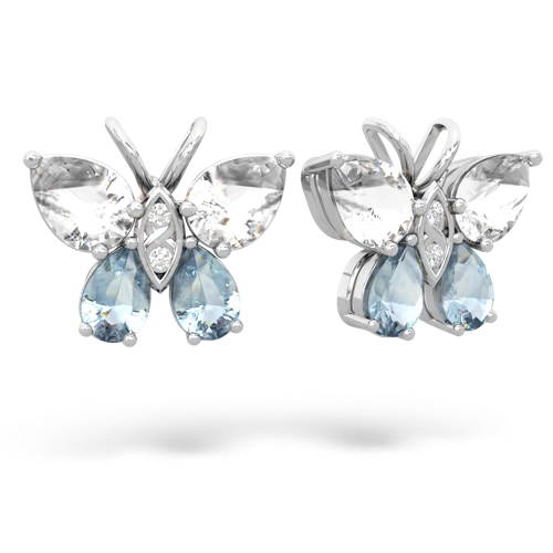 white topaz-aquamarine butterfly earrings