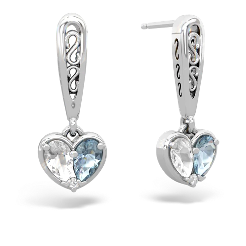 white topaz-aquamarine filligree earrings