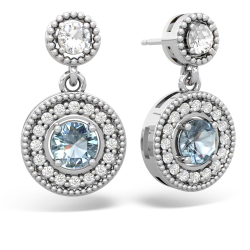 white topaz-aquamarine halo earrings