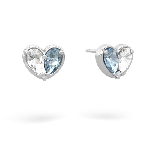 white topaz-aquamarine one heart earrings