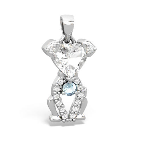 white topaz-aquamarine birthstone puppy pendant
