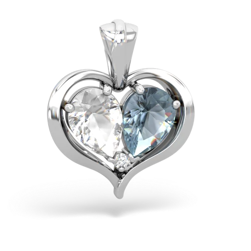 white topaz-aquamarine half heart whole pendant