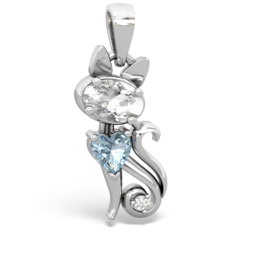 white topaz-aquamarine kitten pendant