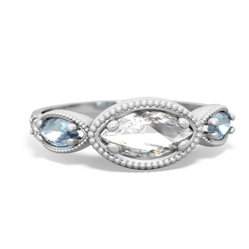 white topaz-aquamarine milgrain marquise ring