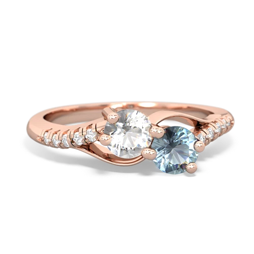 white topaz-aquamarine two stone infinity ring