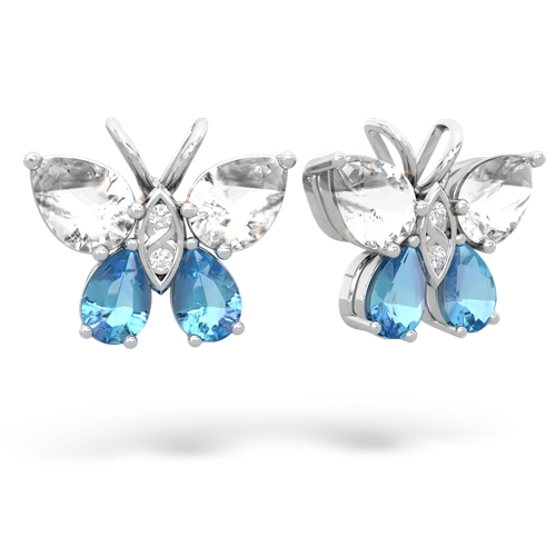 white topaz-blue topaz butterfly earrings