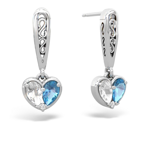 white topaz-blue topaz filligree earrings