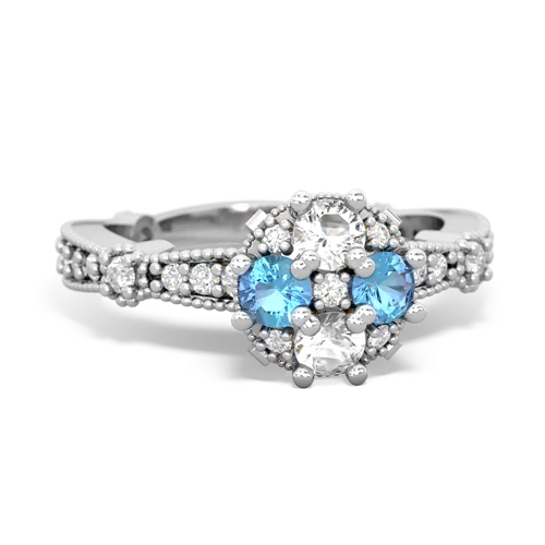 white topaz-blue topaz art deco engagement ring