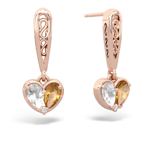 white topaz-citrine filligree earrings