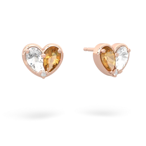 white topaz-citrine one heart earrings