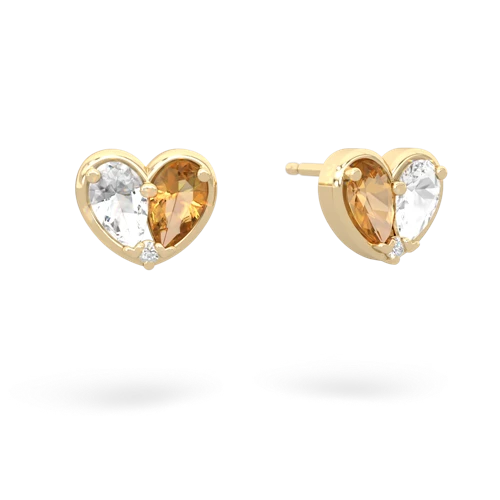 white topaz-citrine one heart earrings