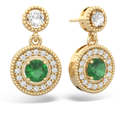 white topaz-emerald halo earrings