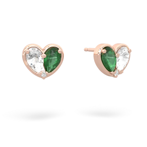 white topaz-emerald one heart earrings