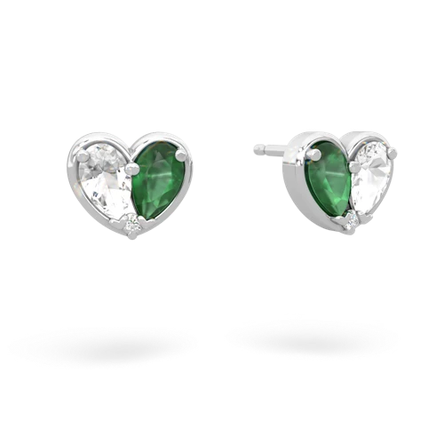 white topaz-emerald one heart earrings