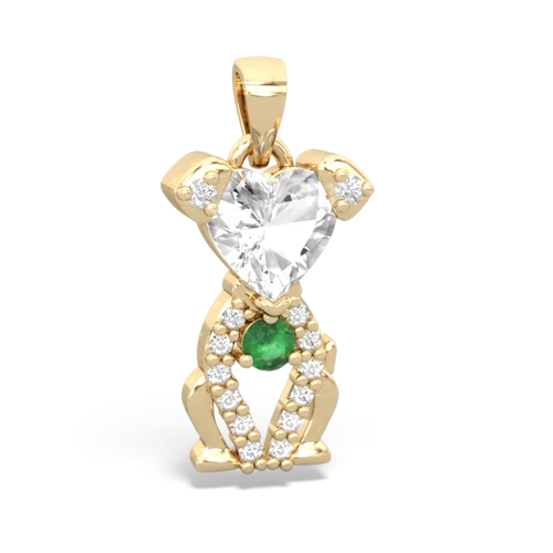 white topaz-emerald birthstone puppy pendant
