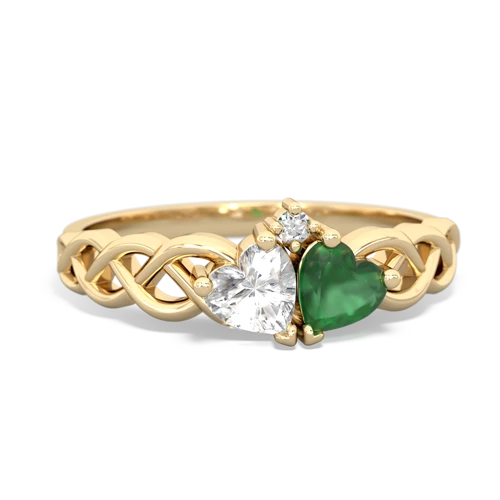 white topaz-emerald celtic braid ring
