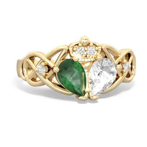 white topaz-emerald claddagh ring