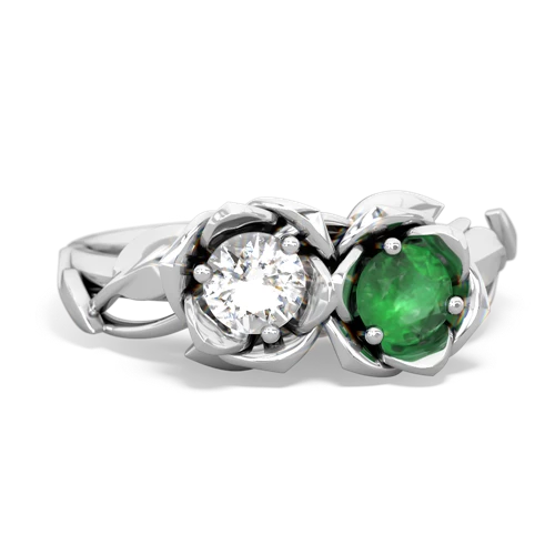 white topaz-emerald roses ring