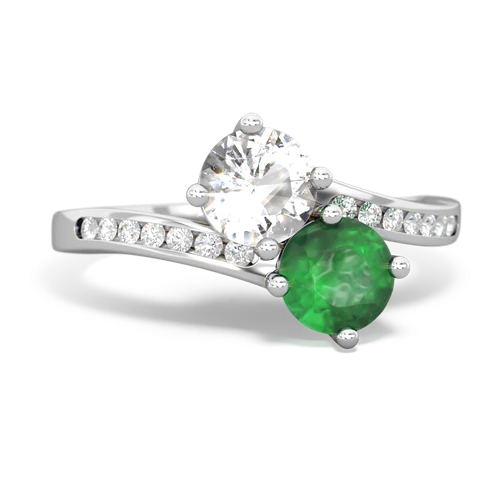 white topaz-emerald two stone channel ring