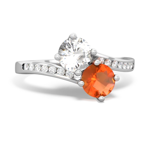white topaz-fire opal two stone channel ring