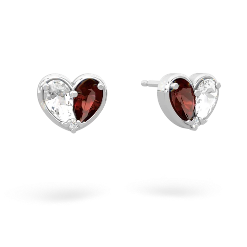 white topaz-garnet one heart earrings