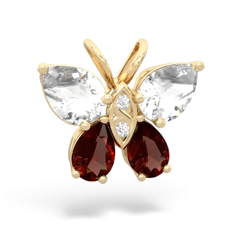 white topaz-garnet butterfly pendant