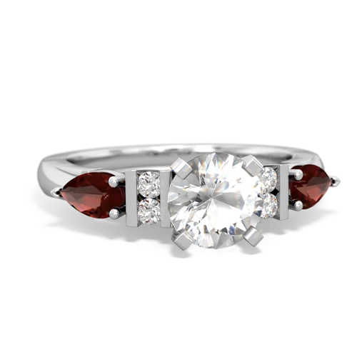 white topaz-garnet engagement ring