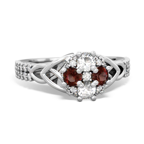 white topaz-garnet engagement ring