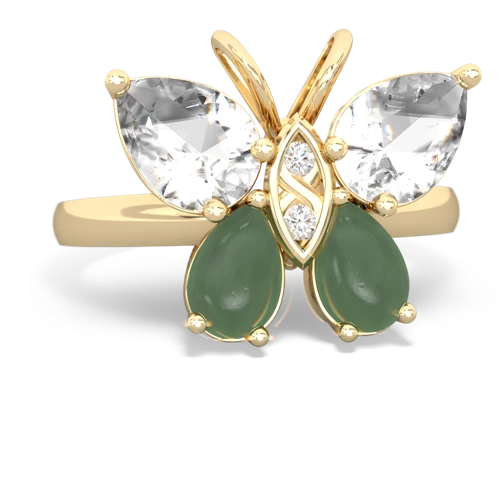 white topaz-jade butterfly ring