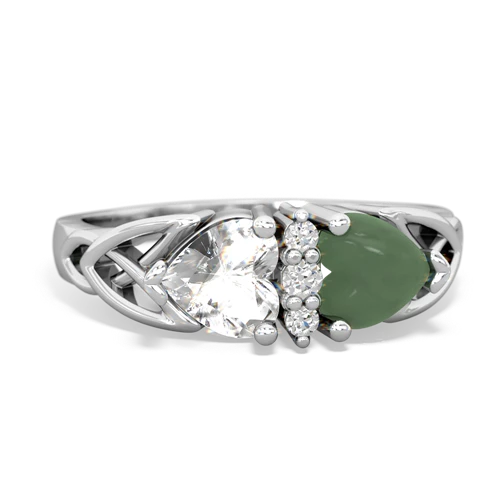 white topaz-jade celtic ring