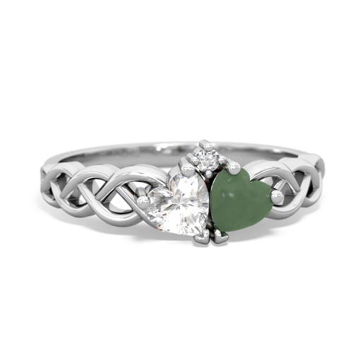 white topaz-jade celtic braid ring