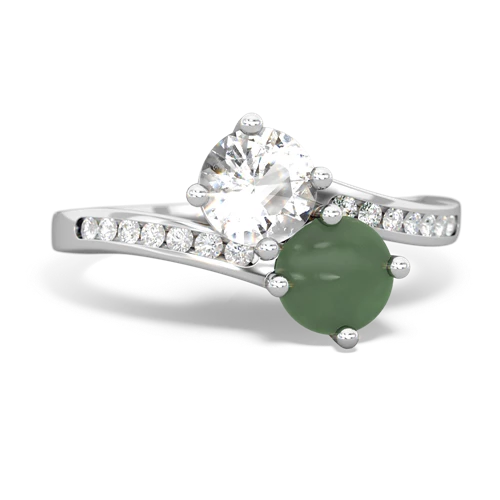 white topaz-jade two stone channel ring