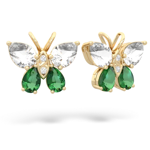 white topaz-lab emerald butterfly earrings