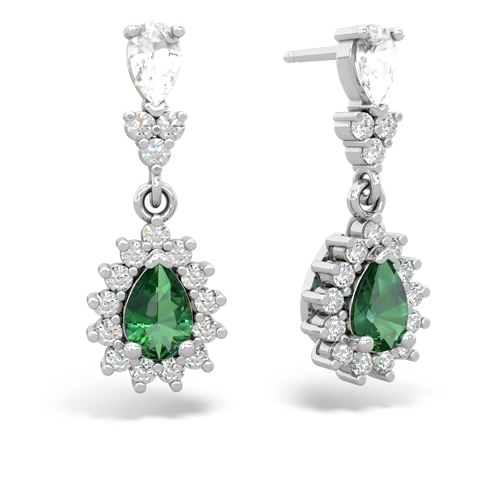 white topaz-lab emerald dangle earrings