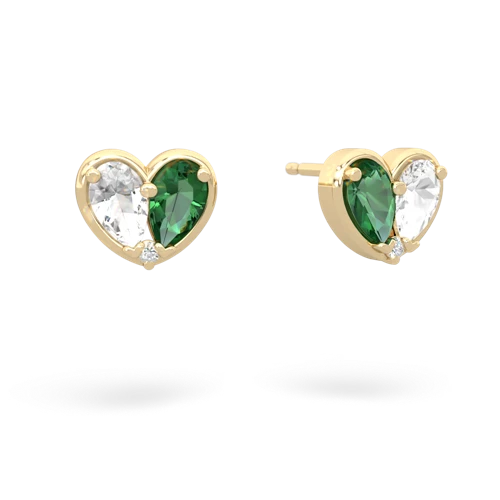white topaz-lab emerald one heart earrings