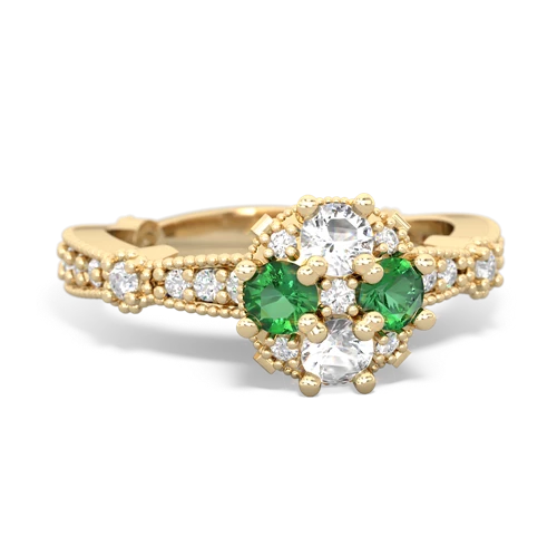 white topaz-lab emerald art deco engagement ring