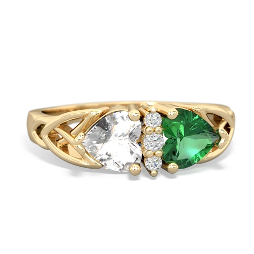 white topaz-lab emerald celtic ring