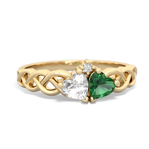white topaz-lab emerald celtic braid ring