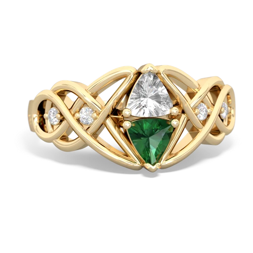 white topaz-lab emerald celtic knot ring