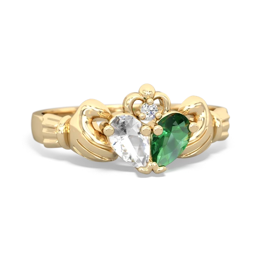 white topaz-lab emerald claddagh ring