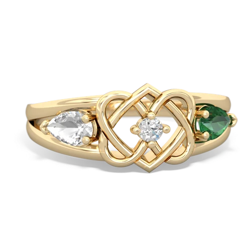 white topaz-lab emerald double heart ring