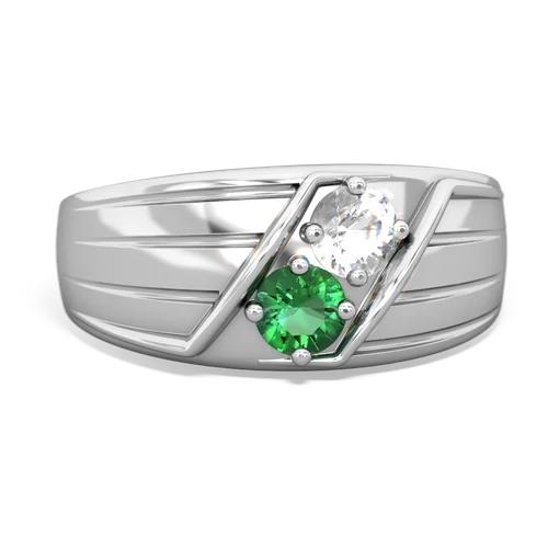 white topaz-lab emerald mens ring