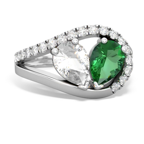 white topaz-lab emerald pave heart ring