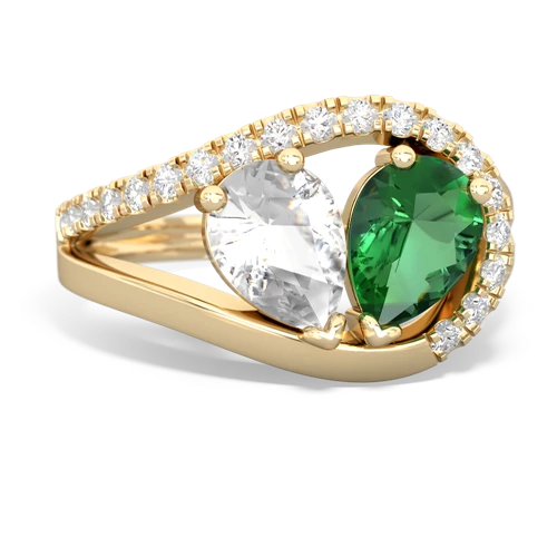 white topaz-lab emerald pave heart ring
