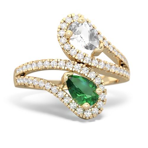 white topaz-lab emerald pave swirls ring