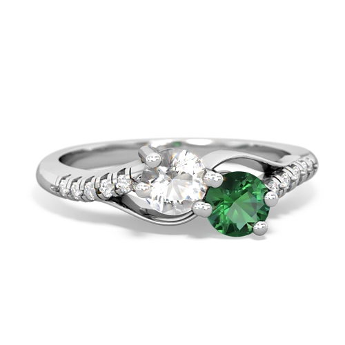 white topaz-lab emerald two stone infinity ring