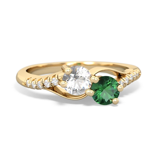 white topaz-lab emerald two stone infinity ring