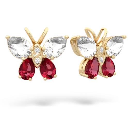 white topaz-lab ruby butterfly earrings